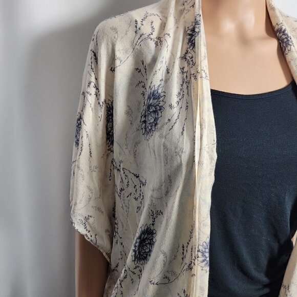 Loft Women's Blush Pink With Blue Floral Pattern Sleeveless Open Kimono Size M/L - Picture 2 of 10